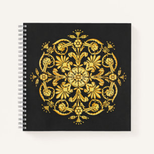 Gold And Black Floral Pattern Notebook