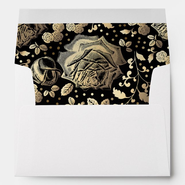 Gold and black floral pattern vintage wedding envelope (Back (Bottom))