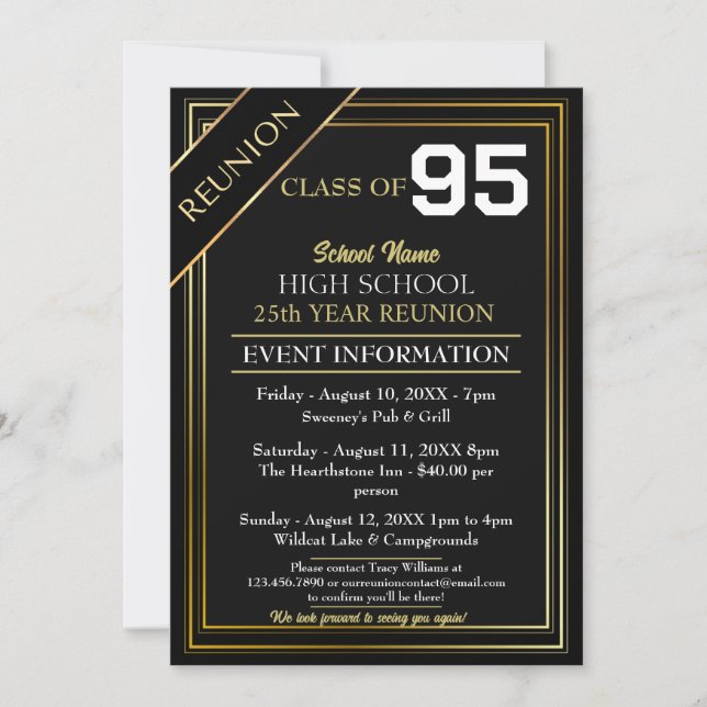  Gold and Black Formal High School Reunion Invitation (Front)