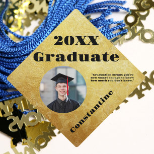 Gold and Black Funny Advice For Graduate Photo Graduation Cap Topper