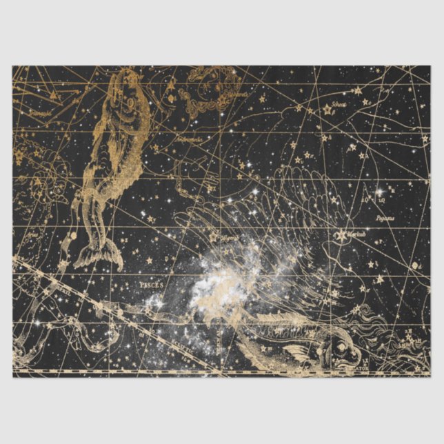 Gold and Black Galaxy Star Map Series Design 12 Tissue Paper (Front)