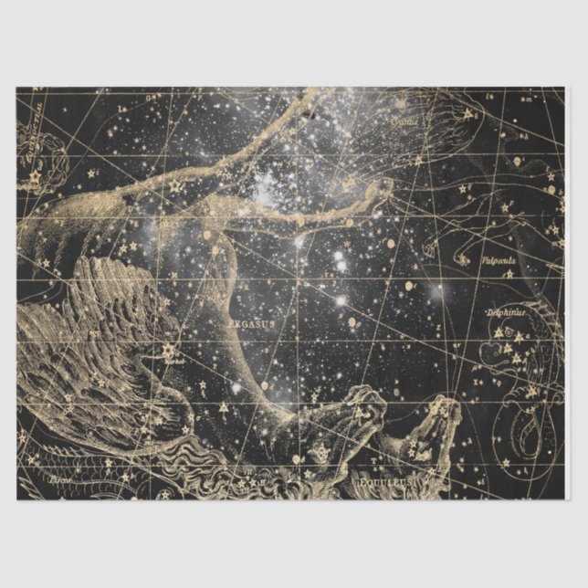 Gold and Black Galaxy Star Map Series Design 8 Tissue Paper (Front)
