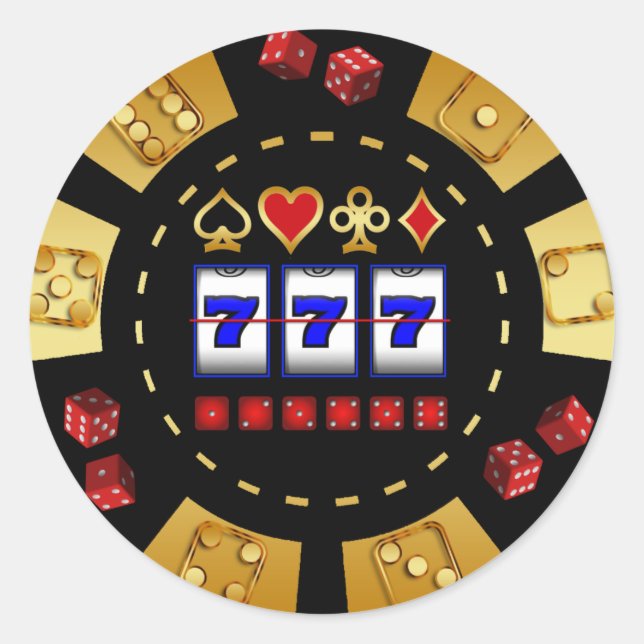 GOLD AND BLACK GAMING POKER CHIP CLASSIC ROUND STICKER (Front)