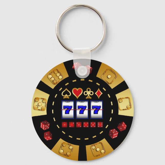 GOLD AND BLACK GAMING POKER CHIP KEYCHAIN (Front)