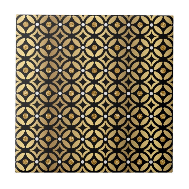 Gold And Black Geometric Pattern Tile (Front)