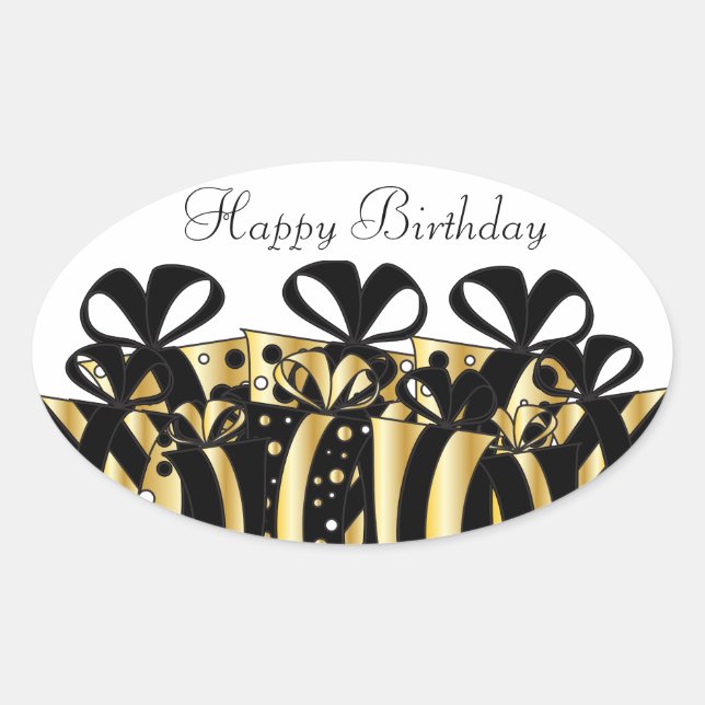 Gold and Black Gift Presents | Customize Oval Sticker (Front)