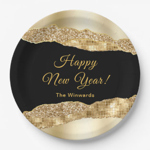 Gold and Black Glam Tears Happy New Year Paper Plate