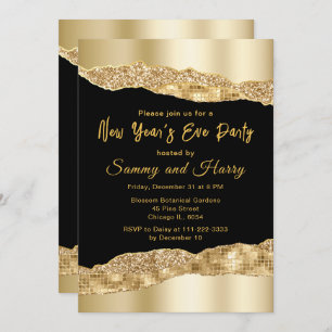 Gold and Black Glam Tears New Year's Eve Party Invitation