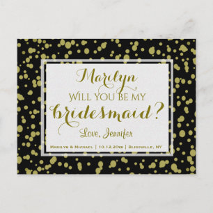 Gold and Black Glam Will You Be My Bridesmaid? Invitation Postcard