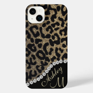 Gold and Black Glitter Leopard Personalized iPhone 14 Plus Case