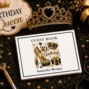 Gold And Black Glitter Luxe 30th Birthday Guest Bo Book