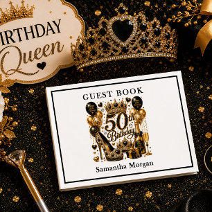 Gold And Black Glitter Luxe Fifty And Fabulous Gue Guest Book