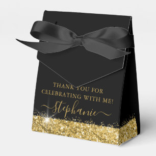 Gold and Black Glitter Speck Confetti Triangle Favor Box