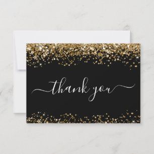 Gold and Black Glitter Thank You Card