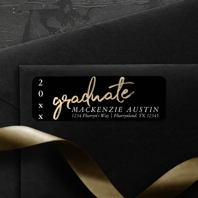 Gold and Black Graduate | Return Address (Creator Uploaded)