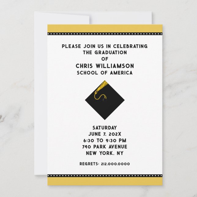 Gold and Black Graduation Party Invitations (Front)