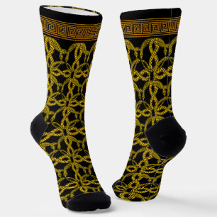 Gold And Black Greek Key And Snakes Socks