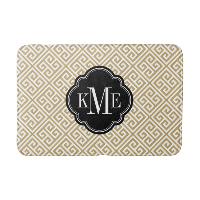 Gold and Black Greek Key Monogram Bath Mat (Front)