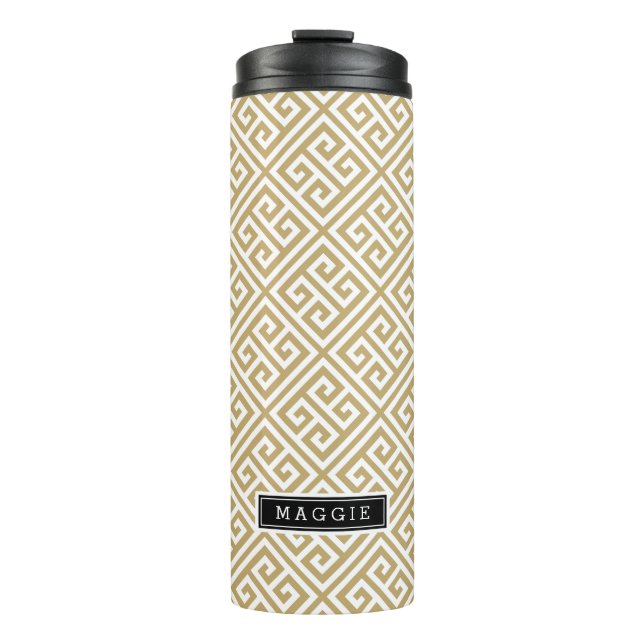 Gold and Black Greek Key Monogram Thermal Tumbler (Front)