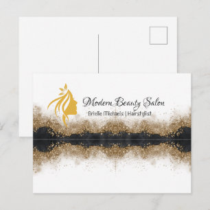 Gold and black Hairstylist Salon Announcement Postcard