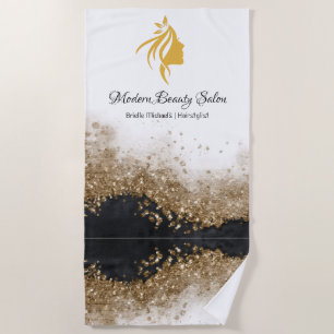 Gold and black Hairstylist Salon Beach Towel