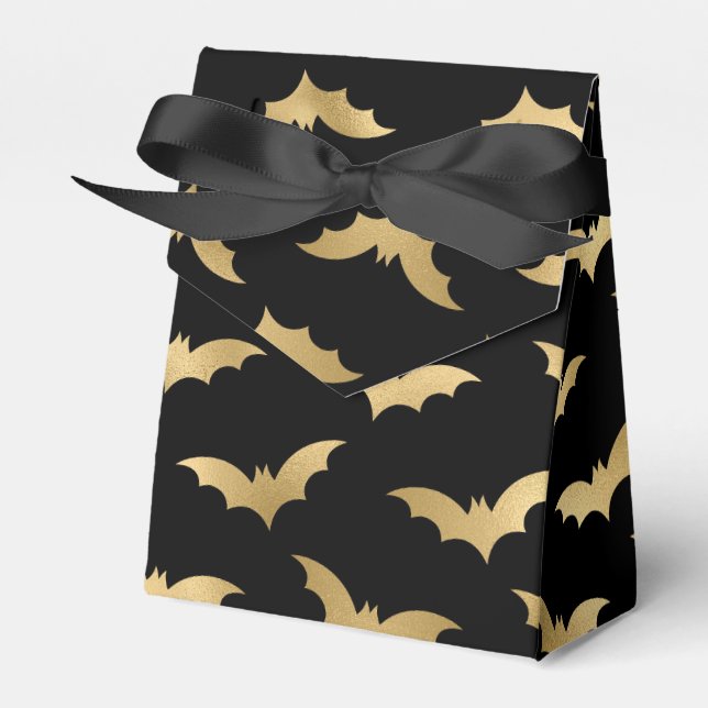 Gold and Black Halloween Bats Favor Box (Front Side)