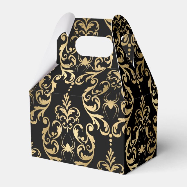 Gold and Black Halloween Damask Favor Box (Front Side)