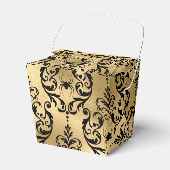 Gold and Black Halloween Damask Favor Box (Front Side)