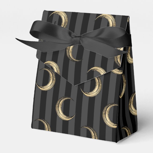 Gold and Black Halloween Moons Favor Box (Front Side)