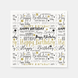 Gold and Black Happy Birthday Confetti Napkin