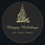 Gold and Black Happy Holidays Christmas Tree Classic Round Sticker<br><div class="desc">Gold and Black Happy Holidays Sparkling Christmas Tree Classic Round Sticker</div>