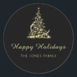 Gold and Black Happy Holidays Christmas Tree Classic Round Sticker<br><div class="desc">Gold and Black Happy Holidays Sparkling Christmas Tree Classic Round Sticker</div>