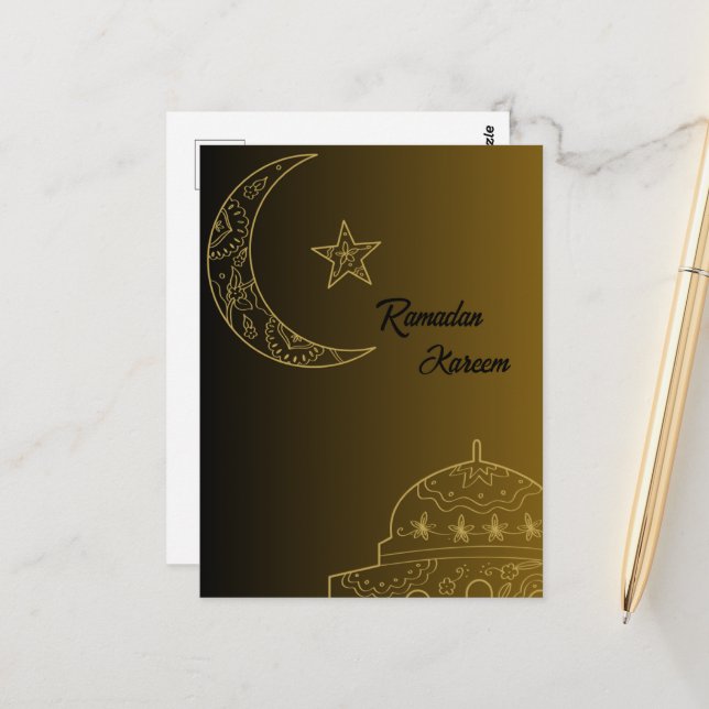  Gold and Black Happy Ramadan Kareem 2024 Postcard (Front/Back In Situ)