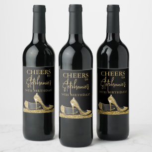 Gold and Black High Heel Shoes Cheers Custom Wine Label
