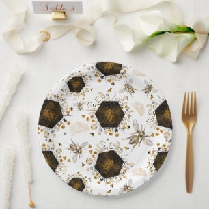 Gold and Black Honey Bee  Paper Plate