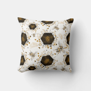 Gold and Black Honey Bee Throw Pillow