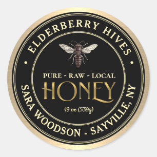 Gold and Black Honey Label with Vintage Queen Bee