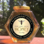 Gold and Black Honey Label with Vintage Queen Bee<br><div class="desc">Gold Label with Vintage Queen Bee features a black border circling your Apiary Name and Location. Apiary name is displayed in curved text across the top and the beekeeper's name, city and town are written in curved text on the lower half of the label. There is a delicate gold border...</div>
