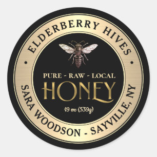 Gold and Black Honey Label with Vintage Queen Bee