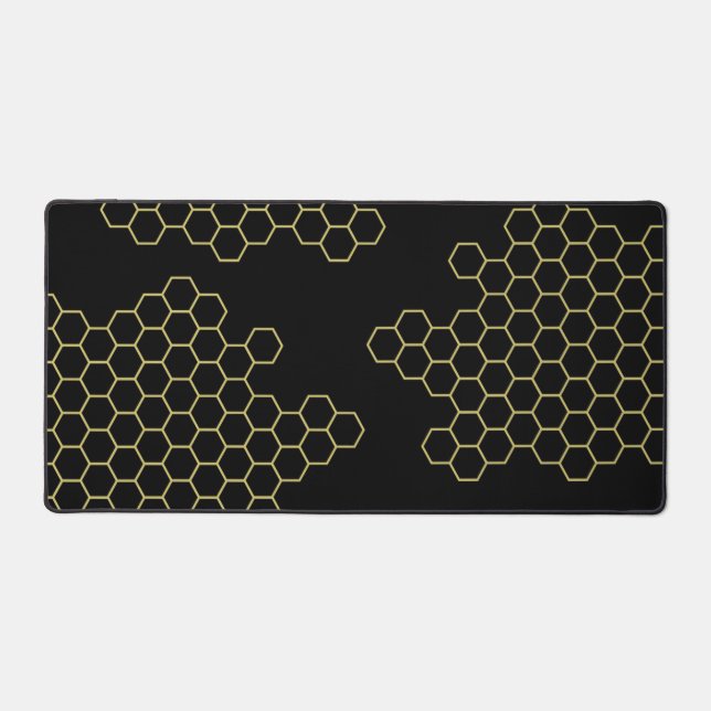 Gold and Black Honeycomb Design  Desk Mat (Front)
