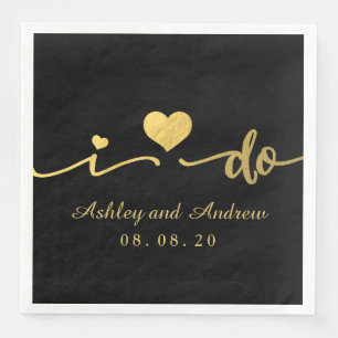 Gold and Black I Do Wedding Napkin