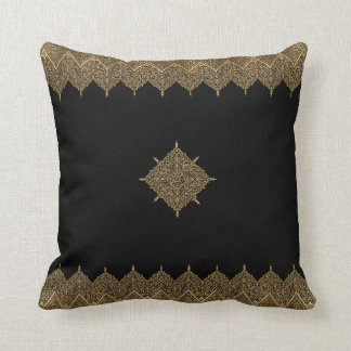 Gold and Black Indian Motif Throw Pillow