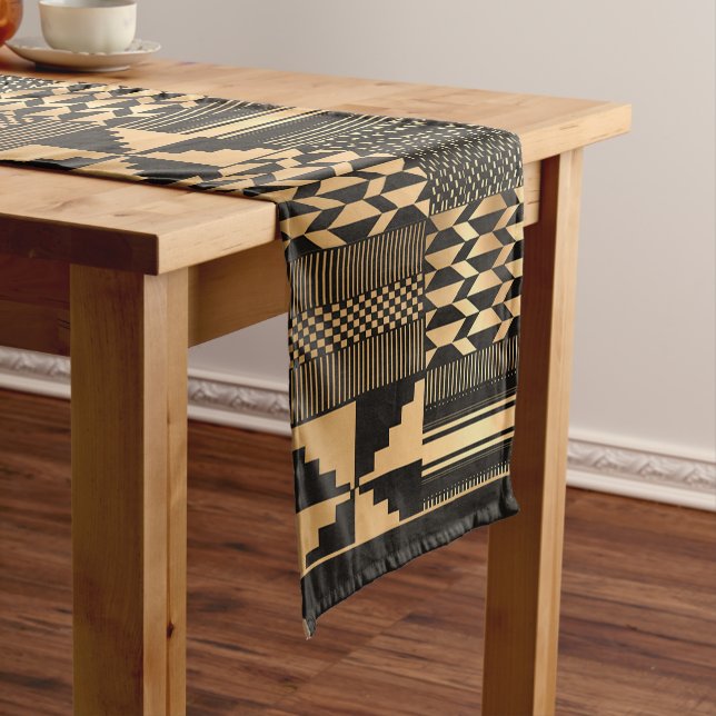 Gold and Black Kente Cloth-Inspired  Short Table Runner (In Situ)