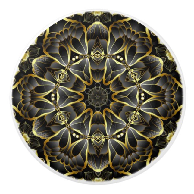 Gold and Black Kitchen Cabinet ~ Tuscan Colours    Ceramic Knob (Front)