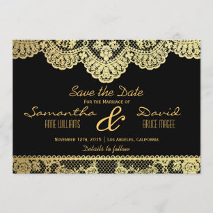 Gold and Black Lace Save the Date Invitation