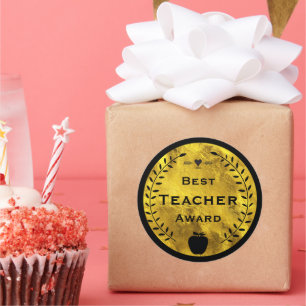 Gold and Black Laurel Wreath Best Teacher Award Classic Round Sticker