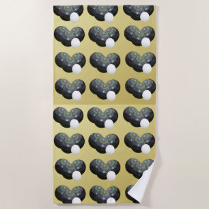 Gold And Black Lawn Bowls Pattern, Beach Towel