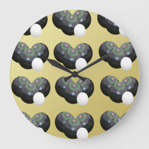 Gold And Black Lawn Bowls Pattern,  Large Clock