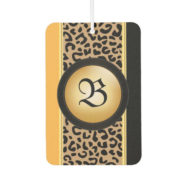 Gold and Black Leopard Animal Print | Monogram Air Freshener (Front)