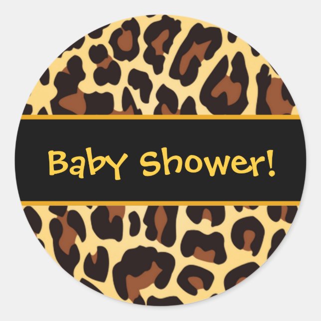 Gold and Black Leopard Baby Shower Favour Classic Round Sticker (Front)